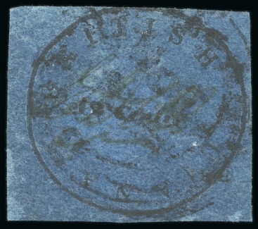 Stamp of British Guiana » 1850 Cotton-Reels (SG 1-8) 1850-51 12c Black on indigo with initials of postal clerk Wight "EDW", cut square