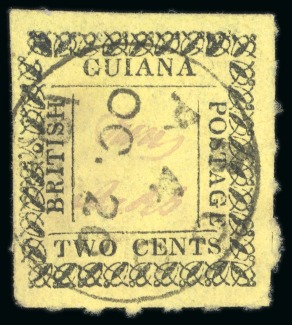 Stamp of British Guiana » Later Issues » 1862 Type-set Provisional Issue (SG 116-124) » Two Cent "Beetle" Type Frame 1862 Provisionals 2 cent black on yellow, roulette 6, type A, used