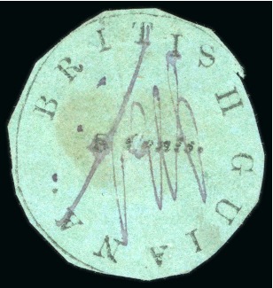 Stamp of British Guiana » 1850 Cotton-Reels (SG 1-8) THE UNIQUE UNUSED EXAMPLE: 1850-51 8 cents black on blue-green