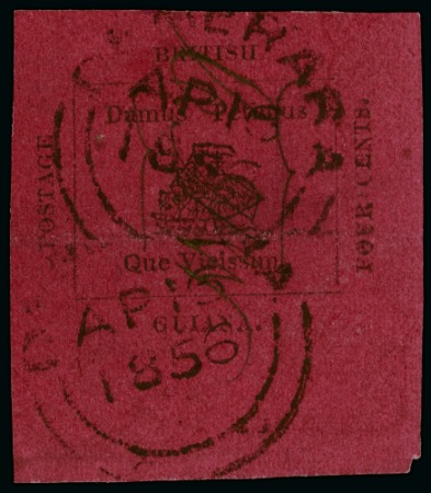 Stamp of British Guiana » 1856 Provisionals (SG 23-27) THE "FREDERICK T. SMALL" MARGINAL EXAMPLE 1856 Provisional 4 cents black on magenta used