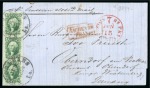 Stamp of United States » Outgoing Mail 1859, June 4. Cover from New Orleans to Germany, 1859 10c green, type V in vertical strip of three