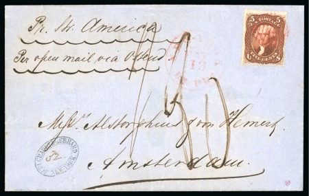 Stamp of United States » Outgoing Mail 1862 (May 13). Cover from New York to Amsterdam, 1862 5c red brown