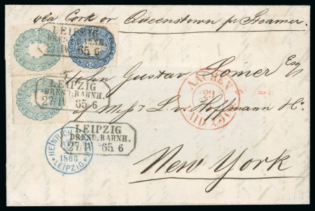 Stamp of United States » Incoming Mail German States - Saxony. 1865 (April 4). Cover from Leipzig to New York, bearing 1863 2gr and 5gr pair
