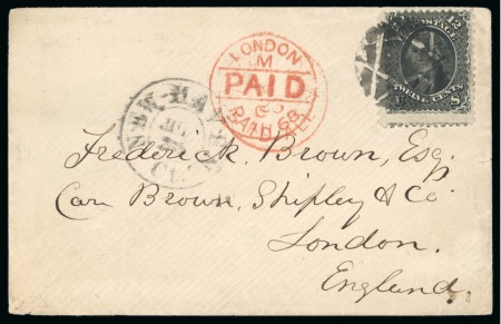 Stamp of United States » Outgoing Mail 1868 (Jan 23). Small envelope from New Haven to London, fully paid with 1867-68 12c