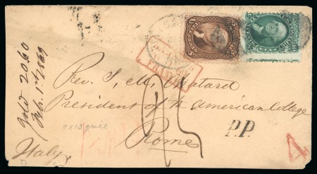 Stamp of United States » 1867 Grill Issue   1869 Underpaid cover from Pittsburg to Rome