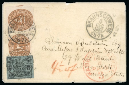 Stamp of United States » Incoming Mail Brunswick. 1866 (Dec 6). Cover from Brunswick to New York, with 1863 1/2gr in combination with two 1865 3gr