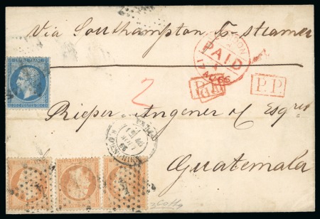 Stamp of Guatemala » Incoming Mail France. 1866 (Aug 16). Cover from Paris to Guatemala, with 1862 20c and three 40c