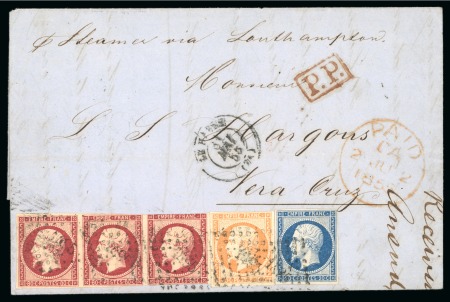 Stamp of Mexico » Incoming Mail France. 1855 (May 31). Lettersheet from Le Havre to Vera Cruz, Mexico, with 1854 80c strip of three, 40c and 20c