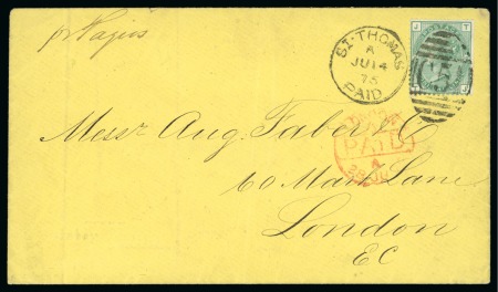 Stamp of Danish West Indies » British Post 1875 (Jun 14). Envelope to England with GB 1873-80 1s pl.10 tied by St. Thomas "C51" duplex