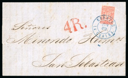 Stamp of Venezuela 1863 (Jun 3). Lettersheet from La Guaira to San Sebastian, Spain, with 1862 2r red