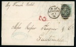 Stamp of Guatemala » Incoming Mail Great Britain. 1875 (Jul 5). Entire from London to Guatemala, with 1873-80 1s pl.11 tied by London "95" duplex