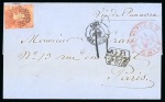 Stamp of Chile 1865 (Jan 16). Wrapper from Santiago to Paris, France, with 1856-62 Santiago Printing 5c vermilion