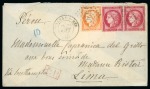Stamp of Peru » Incoming Mail France. 1874 (Aug 22). Envelope from to Lima, with 1870 40c and 1872 80c pair in combination with Peru postage due