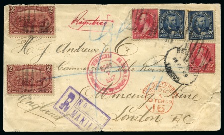 Stamp of United States » U.S. Possessions » Philippines » U.S. Administration - Regular Issues Forerunner Stamps. 1899 (Jan 1st) Registered cover bearing "Trans-Mississippi" and regular issues
