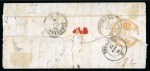 Stamp of Chile 1856 Cover from Santiago to Voghera, Sardinia, with 1855 Second London Print 5c brown-red on blue paper