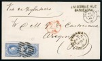 Stamp of Peru » Incoming Mail Spain. 1864 (Aug 26). Wrapper from Barcelona to Arequipa, with 1864 2r blue on rose vertical pair