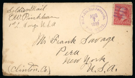 Stamp of United States » U.S. Possessions » Philippines » Military Mail and Stations 1899 (Aug 7). Envelope to New York, bearing 2c forerunner