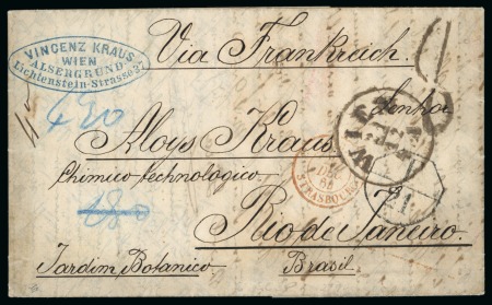 Stamp of Brazil » Incoming Mail Austria. 1864 (Dec 21). Entire from Vienna to Rio de Janeiro, sent unpaid