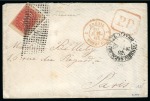 Stamp of Brazil 1863 (Jun 25). Envelope from Rio de Janeiro to Paris, France, with 1861 280r