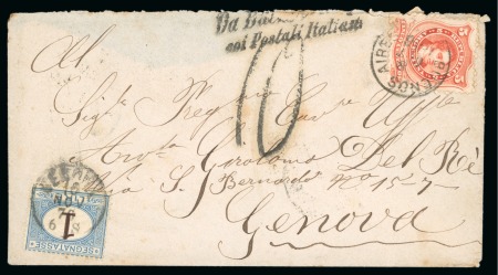Stamp of Argentina 1876 (Oct 4). Envelope from Buenos Aires to Genoa, Italy, with 1867 5c and Italian 1L postage due