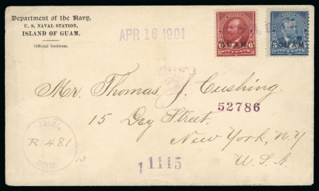 Stamp of United States » U.S. Possessions » Guam 1901 (Apr 16). Printed envelope sent registered from the US Naval Station to New York, with 1899 5c and 6c