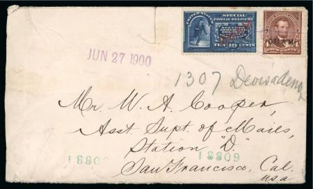 Stamp of United States » U.S. Possessions » Guam 1900 (Jun 27). Envelope to California, with 1899 4c with Special Delivery 10c