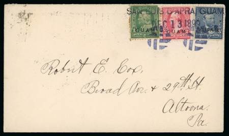 Stamp of United States » U.S. Possessions » Guam 1899 (Dec 13). Envelope from San Luis D'Apra to Pennsylvania, with 1899 1c, 2c and 5c, tied by blue rubber straight-lines and cork killers