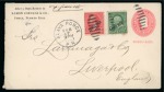 Stamp of United States » U.S. Possessions » Puerto Rico (US) » U.S. Administration - Regular Issues 1900 (Feb 17). Puerto Rico 2c stationery envelope to Liverpool, uprated with 1899 1c & 2c