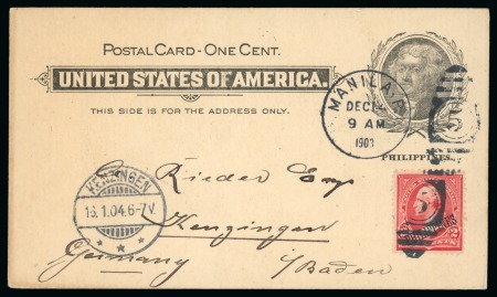 Stamp of United States » U.S. Possessions » Philippines » U.S. Administration - Regular Issues Uprated postal card (Scott UX1) with 2c to Germany