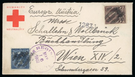 Stamp of United States » U.S. Possessions » Philippines » U.S. Administration - Regular Issues Red Cross "Humanity/Neutrality" registered envelope to Vienna, with 1899 5c and 1901 8c