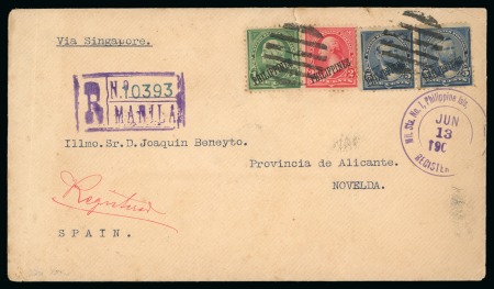 Stamp of United States » U.S. Possessions » Philippines » U.S. Administration - Regular Issues Registered cover from Manila to Novelda, Spain, bearing 1c, 2c and 5c (2), Military Station No. 1 registration cds