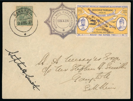 Stamp of India » 1855-1946 De La Rue and later Crown Colony Issues 1934-35 India (Saugor & Sikkim) 4 items rocket mail covers & card