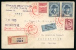 Stamp of Czechoslovakia 1935 Czechoslovakia airmail cover ton New Zealand with RED boxed PRAHA 7 airmail postmark
