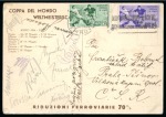 Stamp of Thematics » Sport and Games » Football 1934 Football WCS in Rome : publicity card 'CAMPIONATI MONDIALI DI CALCIO' franked football issue 25c & 50c  to Prague 