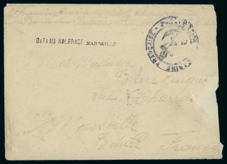 Stamp of France » Émissions à partir de 1900 1918, Enveloppe navale française avec griffe "Bateau naufrage Marseille"