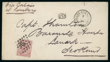 Stamp of Belgium BELGIUM 1867-69 2 letters franked 30c brown pmk Ostende & Bruxelles, 1x 40c Bruxelles, all to SCOTLAND