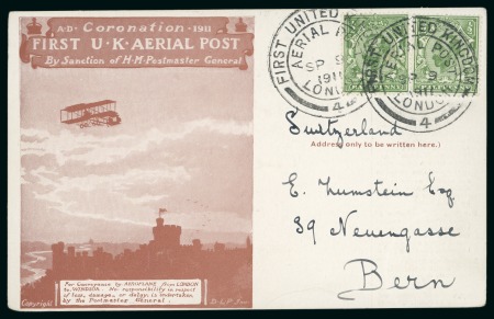 Stamp of Great Britain » King George V » 1911-12 Downey Head Issues 1911 First U.K. Aerial illustrated Post card in red brown, franked 1/2d (2)