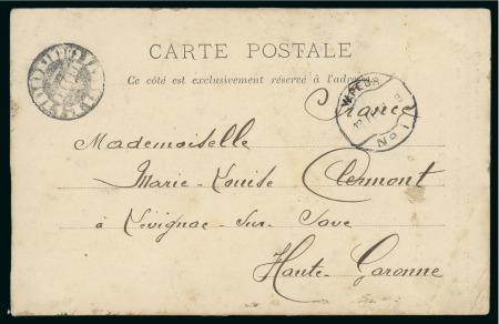 Stamp of Colonies françaises » Indochine 1909, Carte postale pour la France avec mention manuscrite