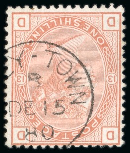 Stamp of Great Britain » 1855-1900 Surface Printed » 1873-80 Large Coloured Corner Letters 1873-80 1s orange-brown pl. 13 with INVERTED WATERMARK, neat Grey-Town (Nicaragua) cds