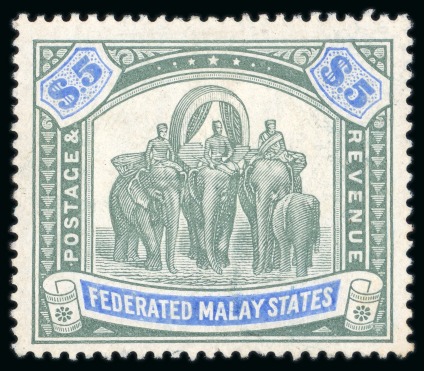Stamp of Malaysia » Federated Malay States 1907-08 Malaysia Federated Malay States Elephants $2 and $5, mint hinge remainder