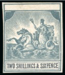 Stamp of Barbados 1892 Barbados 2sh6d and 1sh 'Seal of Colonies' partly handpainted colour trial prints, mint * 