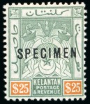 Stamp of Malaysia » Malaysian States » Kelantan 1911 Malaysia Malaysian States KELANTAN cpl. set definitives with SPECIMEN overprint