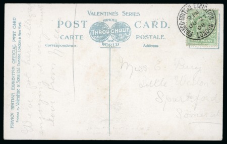 Stamp of Large Lots and Collections 1908 Olympic Games London Official ppc of 'Entrance to Court of Progress'  bearing London Franco-Brit. Exh. cancel of July 27th + 13 other Olympic items from 1936-1986