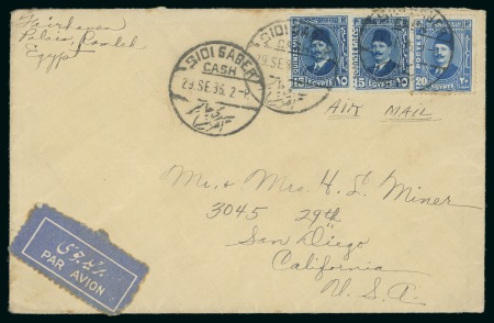 Stamp of Egypt » Booklets » King Fouad - The Second Portrait Issue (Nile Post SB10-SB11) 210m. booklet: 15m ultramarine, two singles from a