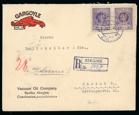 Stamp of Poland » Collections 1924-26 POLEN 6 covers incl. 1 reg. of Vacuum Oil Company, all adhesives with PERFIN
