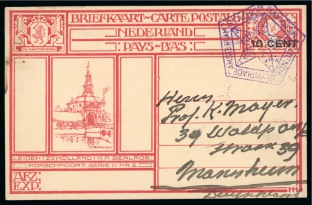 Stamp of Olympics » 1928 Amsterdam » Issued Stamps, Covers and Cancellations 1928 (May 22) 10c on 12 1/2c postal stationery card by Leiden, cancelled by VIOLET Olympic pentagonal "N2" ds