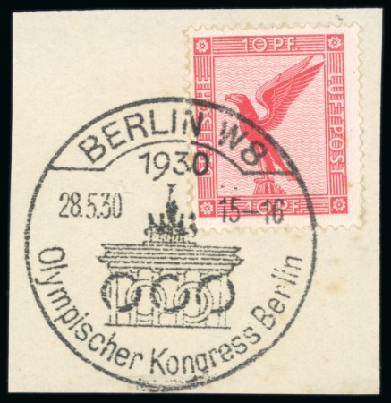 Stamp of Olympics » 1930 Berlin Congress 1930 Berlin Congress cancellation, three examples tying stamps to pieces