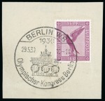 Stamp of Olympics » 1930 Berlin Congress 1930 Berlin Congress cancellation, three examples tying stamps to pieces