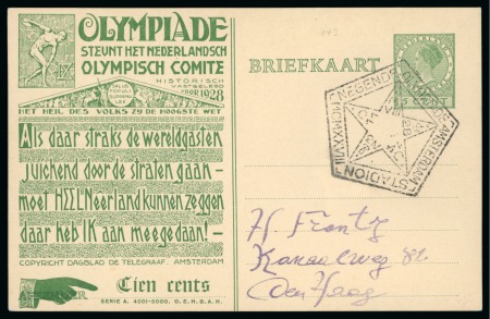Stamp of Olympics » 1928 Amsterdam » Huygens Postal Stationery Cards (ordered by Series number) 1928 Amsterdam 5c official postal stationery card by Huygens (Serie A. 4001-5000), cancelled by the Olympic pentagonal ds