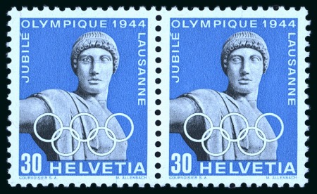 Stamp of Olympics » 1944 Jubilee 1944 Jubilee and 1948 St. Moritz group, incl. 1944 Jubilee 30c with retouched eye variety in mint nh pair